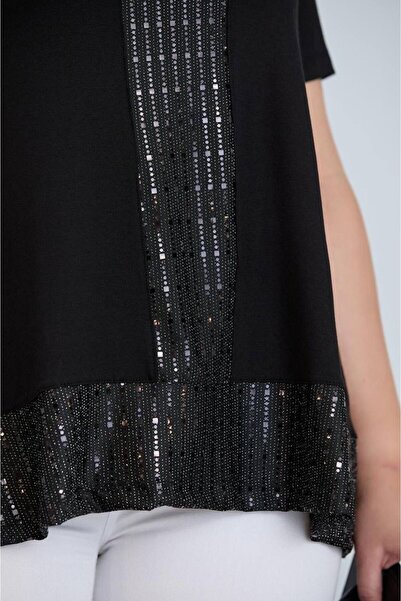 Orly More Viscose Fabric Plus Size Short Sleeve Stone Embroidery Detailed Mother Combed Cotton Blouse