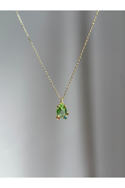 YOUES JEWELRY 316L GEMA Çelik Yeşil Kristal Taş Desenli Renkli Kolye
