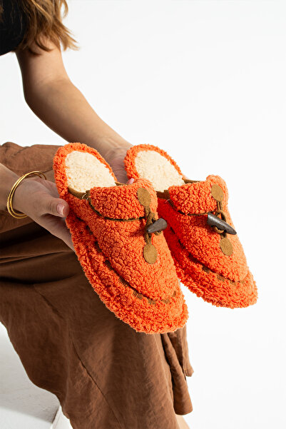 Moda Devrin Orange Ivory Stitched Washable Winter Women's Slippers