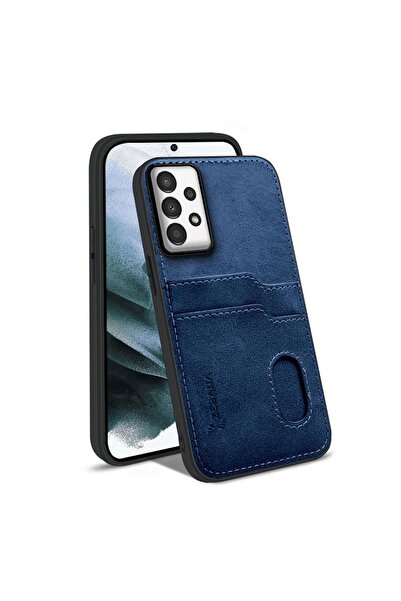 Zebana Samsung Galaxy A72 Uyumlu Kılıf Kartlıklı Lüx Deri Kılıf Lacivert
