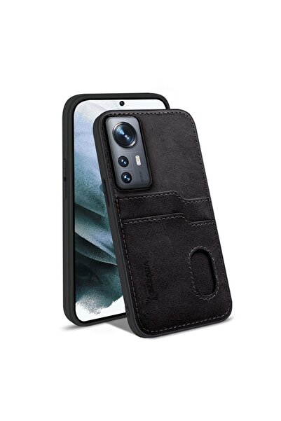 Zebana Xiaomi Mi 12 Lite Uyumlu Kılıf Kartlıklı Lüx Deri Kılıf Siyah