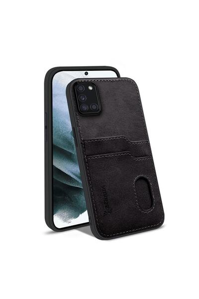 Zebana Samsung Galaxy A31 Uyumlu Kılıf Kartlıklı Lüx Deri Kılıf Siyah
