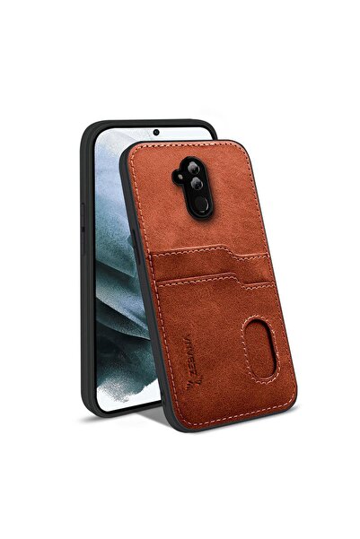 Zebana Huawei Mate 20 Lite Uyumlu Kılıf Kartlıklı Lüx Deri Kılıf Kahverengi