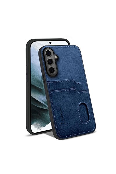 Zebana Samsung Galaxy S25 Uyumlu Kılıf Zebana Kartlıklı Lüx Deri Kılıf Lacivert