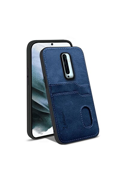 Zebana Oppo Reno 2Z Uyumlu Kılıf Kartlıklı Lüx Deri Kılıf Lacivert