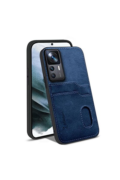 Zebana Xiaomi Mi 12T Pro Uyumlu Kılıf Kartlıklı Lüx Deri Kılıf Lacivert