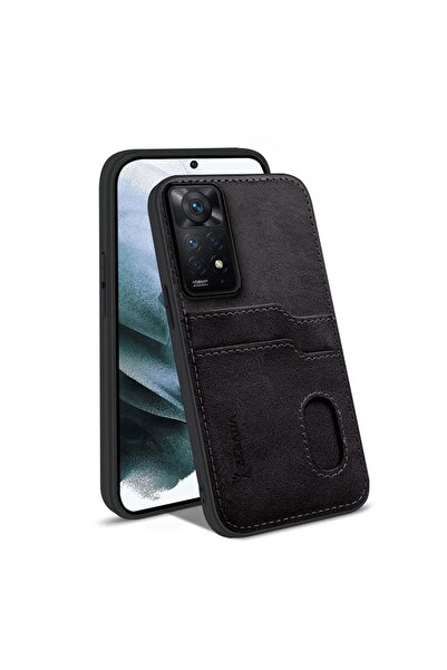 Zebana Xiaomi Redmi Note 11 Pro Uyumlu Kılıf Kartlıklı Lüx Deri Kılıf Siyah