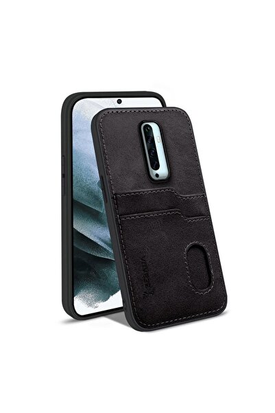 Zebana Oppo Reno 2Z Uyumlu Kılıf Kartlıklı Lüx Deri Kılıf Siyah