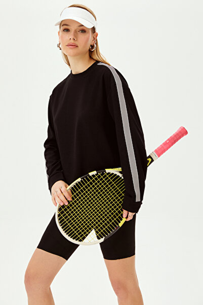 Allyco Oversize Black Sweatshirt with Stripe Detail