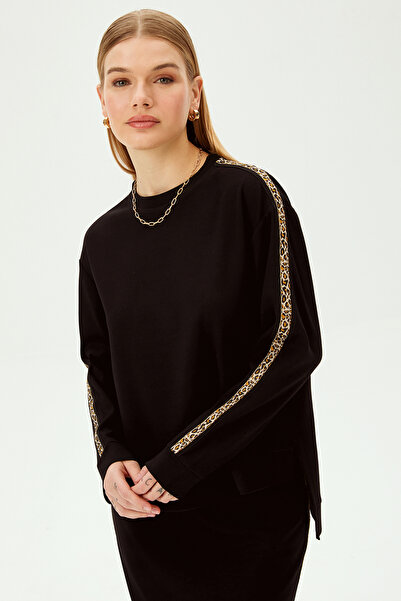 Allyco Oversize Black Sweatshirt with Leopard Detail
