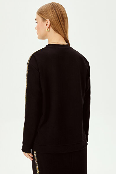 Allyco Oversize Black Sweatshirt with Leopard Detail