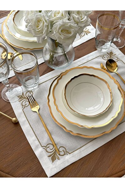 busrasdesign Σετ σερβίτσιο Lux Grup Jasmine American 2 τεμαχίων με χρυσό γκλίτερ