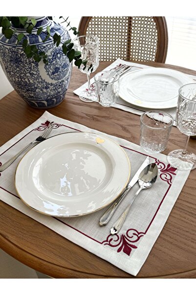 busrasdesign Σετ τραπεζαρίας Lux Grup Jasmine American 2 τεμαχίων μπορντό