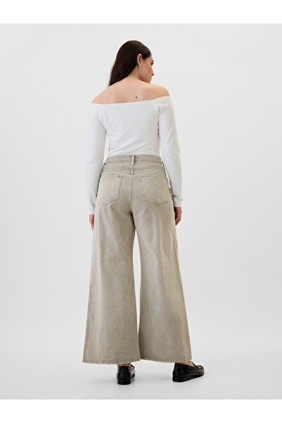 GAP Kadın Gri High Rise Wide-Leg Jean Pantolon