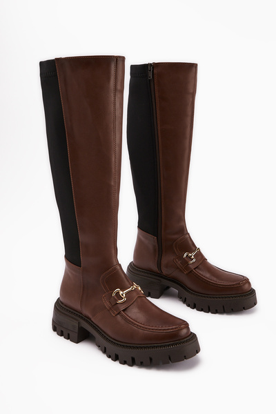 Limoya Meli Taba Toka Detaylı Dalgış Kumaşlı Tokalı Kadın Çizme