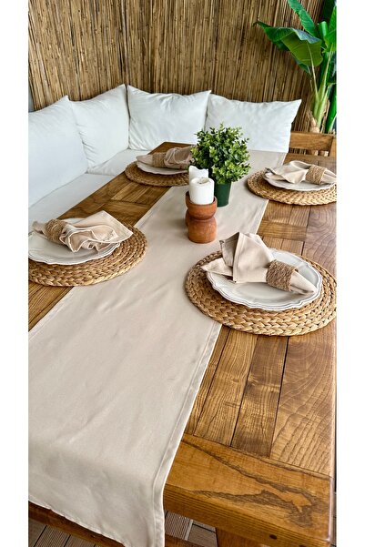 Decamor home Cotton Stain-Resistant Beige Long Runner (Napkin Not Included)