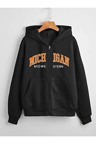 blackjack giyim Hanorac negru cu fermoar Michigan pentru femei Blackjackgiyim