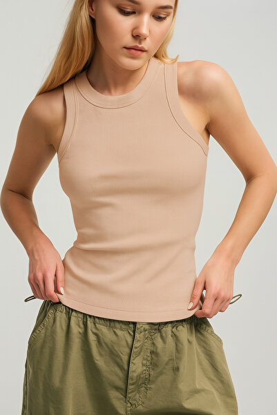MİO ESTİLO Novelle Halter Neck Ribbed Tank Top