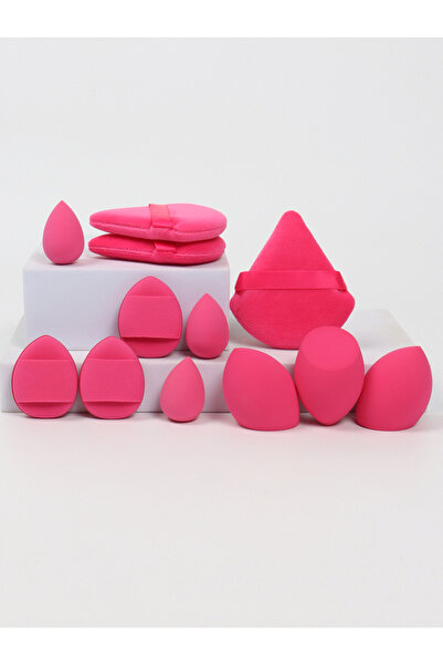 Choice14 Rose Red 12-Piece All-Purpose Makeup Sponge Set, Made of 3 Loose Powder Puffs, 3 Mini Air Cushion Pu