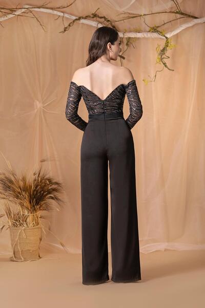 MAXXE 6073PSAT ÜSTÜ DANTEL PAYETLİ MARCO MOTTTİ SATEN TULUM ELBİSE