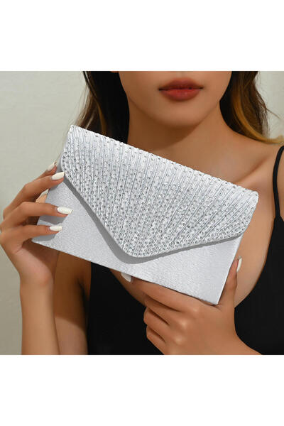 Generic Satin Bridal Diamante Clutch Bag White