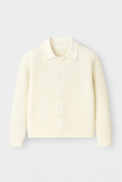 Valiberta Thessaloniki Knitted Men's Cardigan - Oversize, Buttoned, Ecru