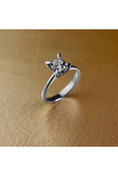 GIBYJEWEL Badem Tırnak Pırlanta Modeli 925 Ayar Gümüş Tektaş Yüzük - Taş Çapı 5 mm-0,50 ct