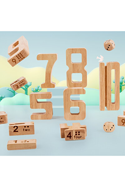 OEM Montessori Educational Board, Monochrome Educational Set of 32 Wooden Number Blocks with Dice,