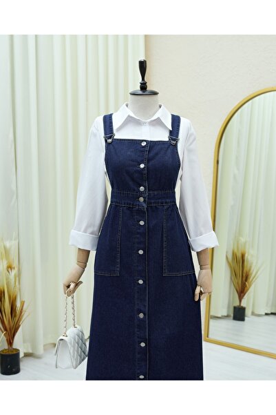 Modamorfo Buttoned Double Pocket Denim Salopet - Navy