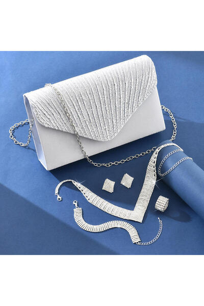 Generic Satin Bridal Diamante Clutch Bag White