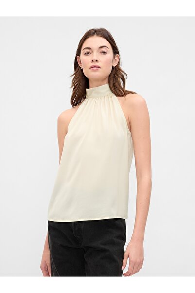 GAP Kadın Kırık Beyaz Halter Yaka Saten Bluz