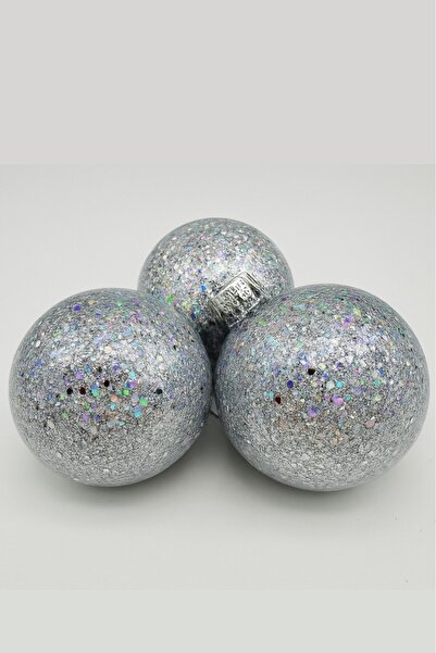 BeySüS Χριστουγεννιάτικο Πεύκο - Γυαλιστερό Ασημί Λάμψη, 8 εκ. Τριπλό Χριστουγεννιάτικο Μπαλάκι