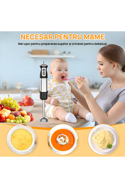 IMA TREND Blender 5 in 1 IMA Trend, 1000W, Mixer Vertical, Lama Otel, Turbo, Accesorii, 12 Viteze, Negru