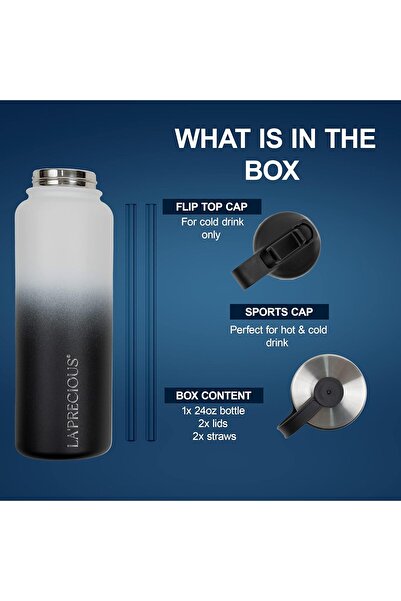 LA' PRECIOUS Stainless Steel Water Bottle 40 oz - Rust Proof - Leakproof - Keeps Liquids Hot or Cold