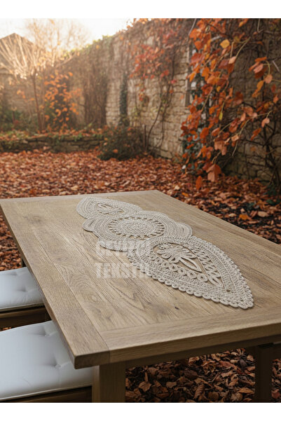 Çt Çeyizci Tekstil French Lace Detailed Single Runner, Table Top Runner, Tabl...