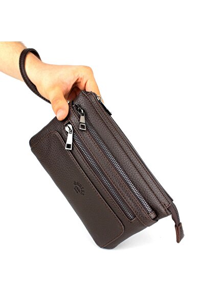 deri,se club Men's Brown Multi-Compartment Bracelet Belt Portfolio Bag Handbag