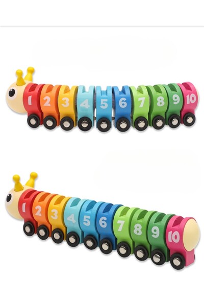 OEM Montessori Educational Toy Wooden Train, Colorful Caterpillar with Numbers, Traffic Signs and Wheels