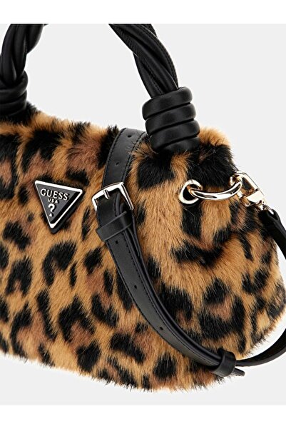 Guess Kadın Burgu Saplı Leopar Desenli Pelüş Çanta - Mix