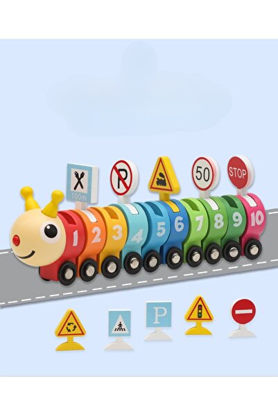 OEM Jucarie Educativa Tren din Lemn Magnetic, Omida Colorata cu Cifre, Semne ...