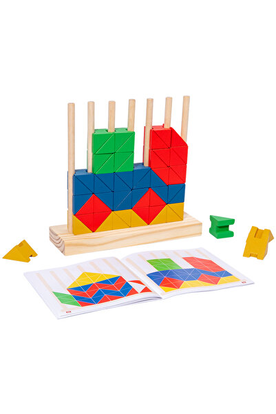 OEM Set Mozaic din Lemn Colorat pentru Copii, 155 Piese Geometrice Tip Puzzle, Jucarie Educativa cu Triu