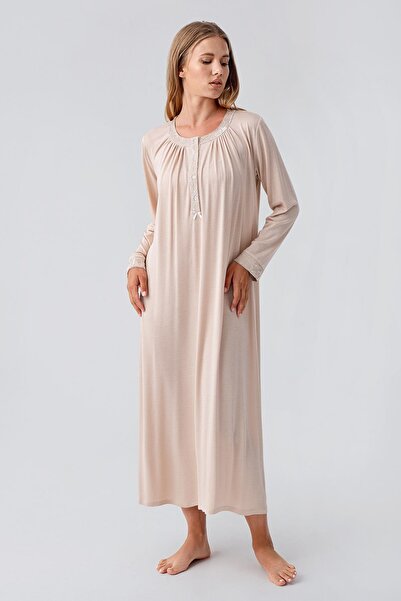 Artış Cămașă de noapte cu mâneci lungi, cu nasturi, elastică și vâscoasă