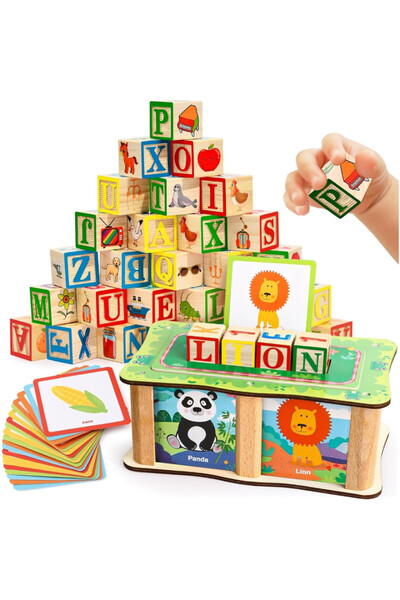 OEM Set de Cuburi din Lemn Montessori, Educatie Timpurie, Invatarea Alfabetul...