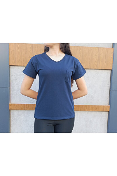 siyalife V-izrez Sa detaljem džepa Ženska tamnoplava T-shirt - majica