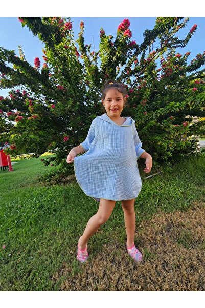 Mia Mina Home Baby Παιδικό πανσό με με κουκούλα στρώσεις μουσελίνας, ραμμένο με λιμάδες, μπλε χρώμα