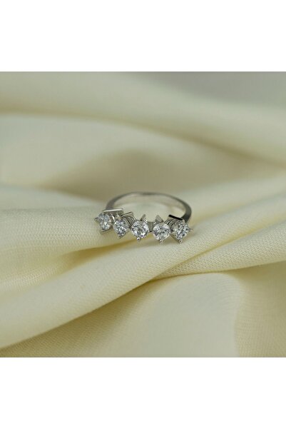 GIBYJEWEL Badem Tırnak Pırlanta Modeli 925 Ayar Beştaş Gümüş Yüzük - 4 Mm