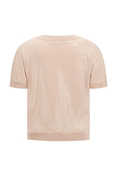 Guess Kadın Kısa Kollu Parlak Triko Kazak- Pudra