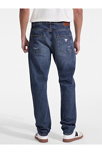Guess Erkek GJ Düz Kesim Eskitme Görünümlü Jean Pantolon - Mavi