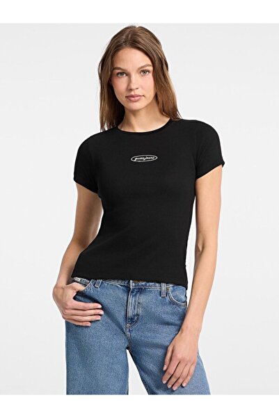 Guess Women's Black Slim Fit Logo T-Shirt W5Yp37Ka0H1-Jblk