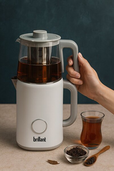 Brillant Dokunmatik Elektrikli Çaycı BEYAZ | Cam Demlikli Şık Tasarım CS-6683