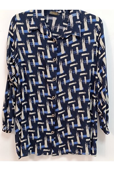 AKŞEN GİYİM Plus Size 100% Cotton Viscose Geometric Patterned 80 cm Length Lo...